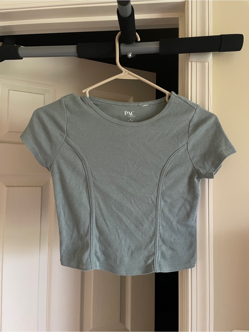 Short Sleeve Crewneck Crop Top in Sage Green